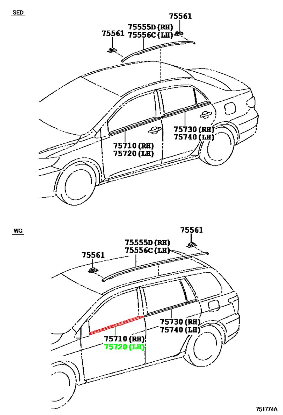 Молдинг двери передний левый TOYOTA 75720-12800 / 7572012800 — изображение 2
